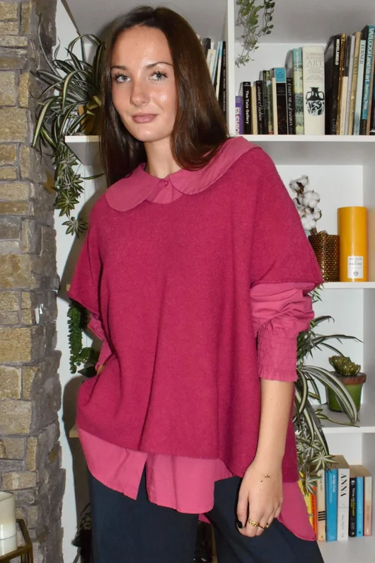 Paloma Tela Peter Pan Blouse Deep Rasberry